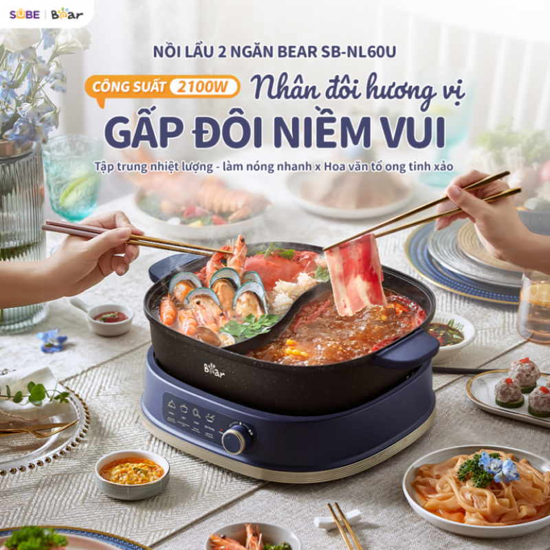 [SALE 20/10] Nồi lẩu 2 ngăn Bear 6L SB-NL60U